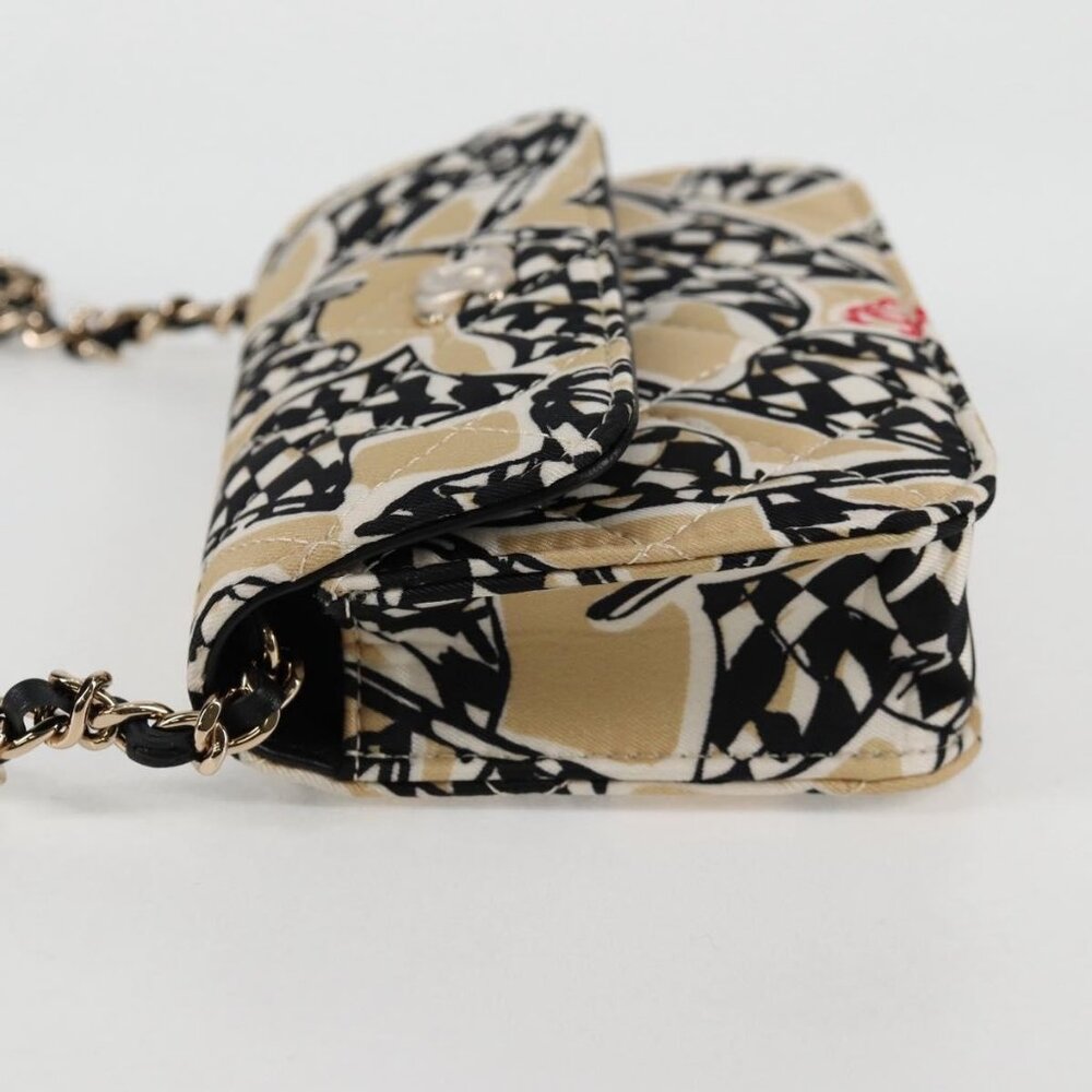 CHANEL Matelasse Checkered Flag Chain Shoulder Bag Nylon Beige CC Auth 125975M - Picture 4 of 16